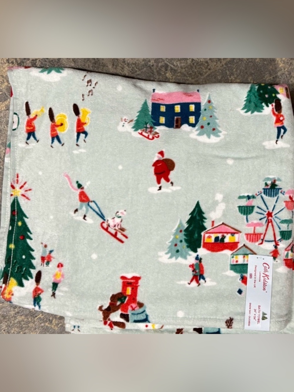 Cath Kidston London Designed in the UK Bath Towel Snow Day - Duckegg - NWT